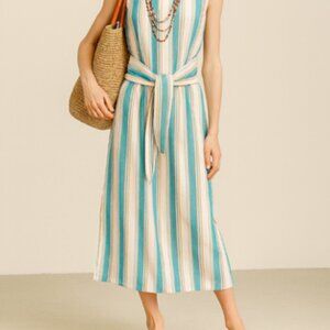 Harlow and Rose cotton midi dress turquoise striped women's size Med